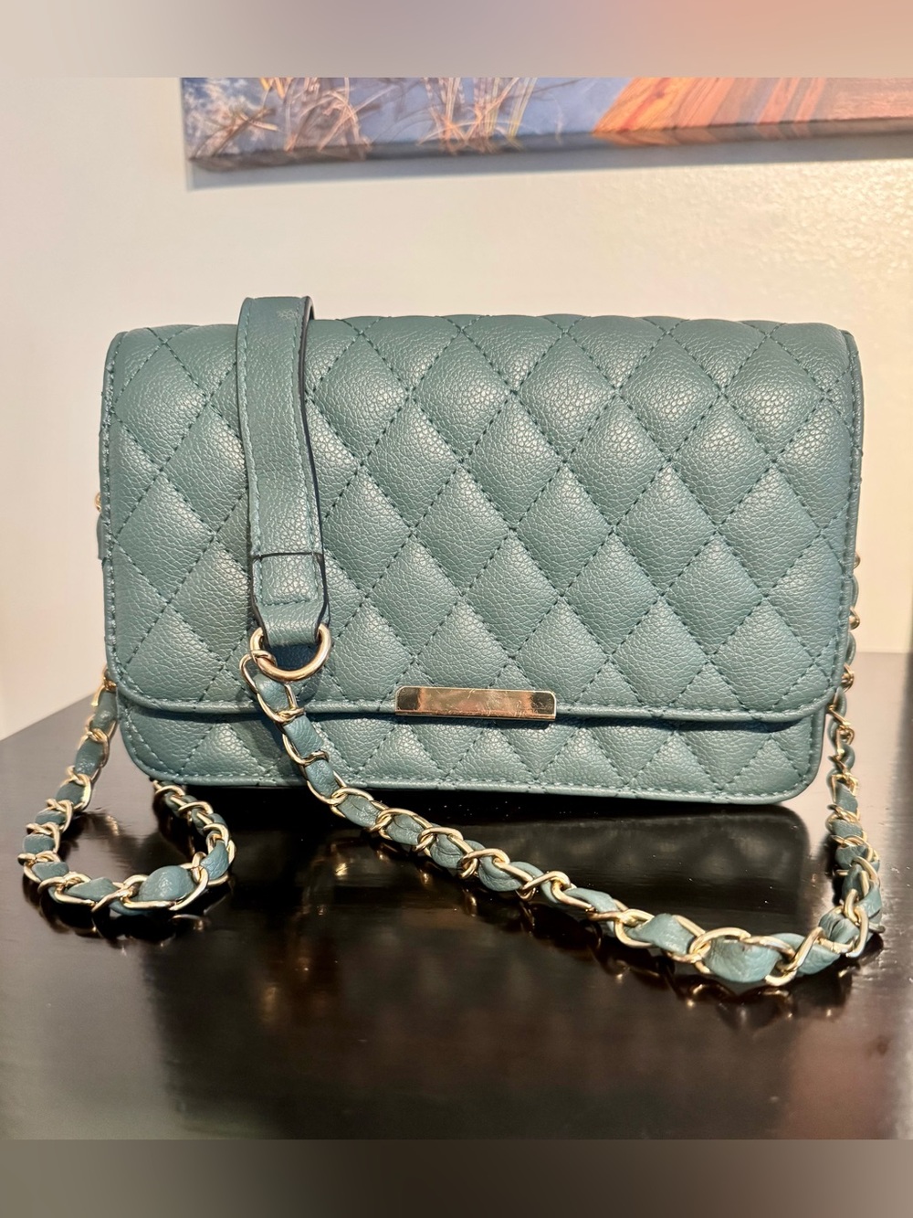 NWOT Quilted Shoulder Crossbody Bag - Dark Teal Green Women 8x6